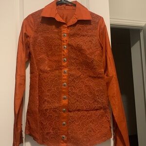 Rust lace overlay shirt